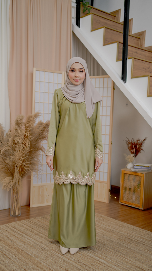 Kurung Mawar - Bright Avocado Green